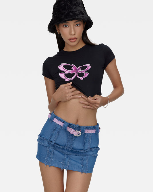 DISTRESSED DENIM SKIRT