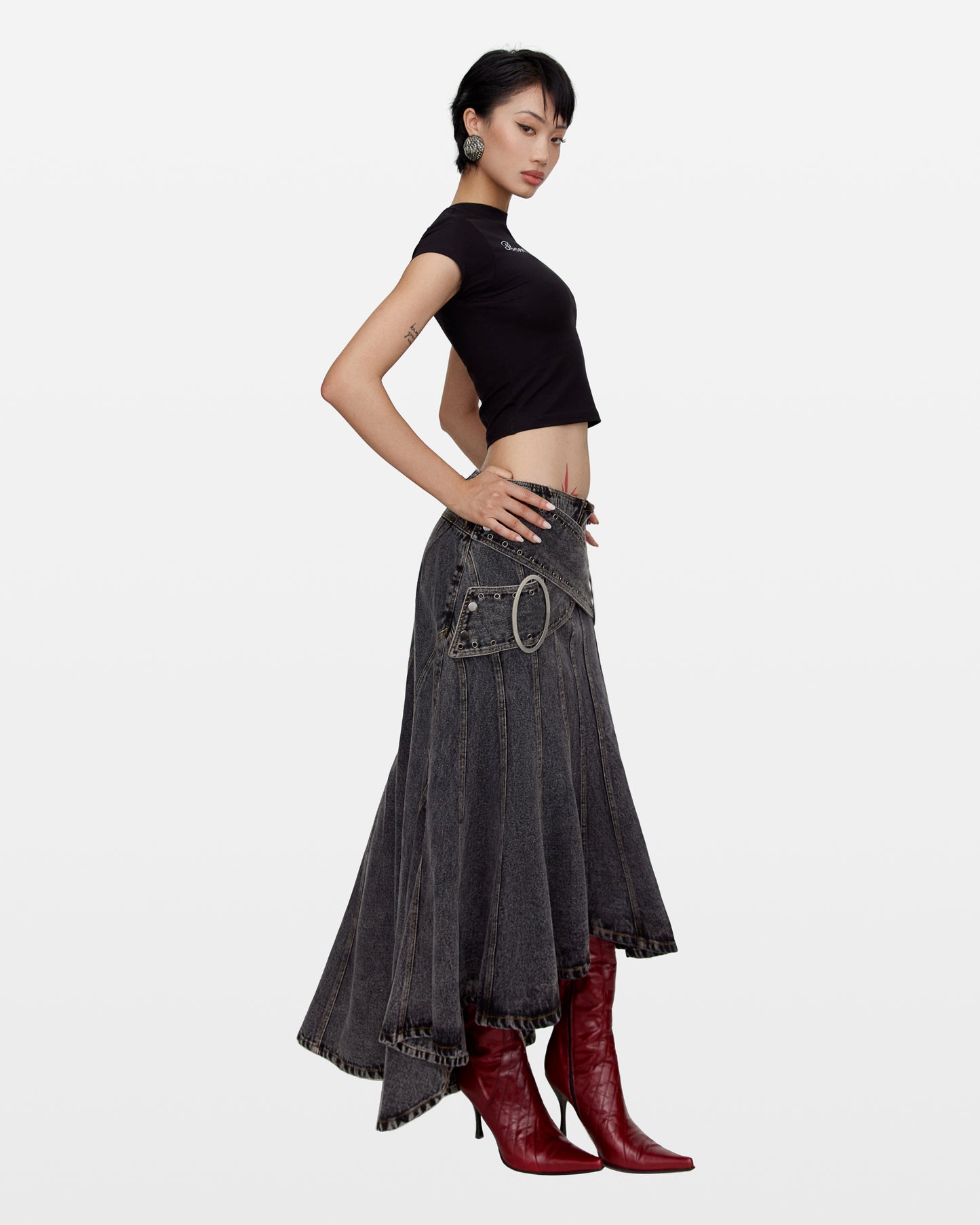 "BORN STUBBORN" MIDI SKIRT