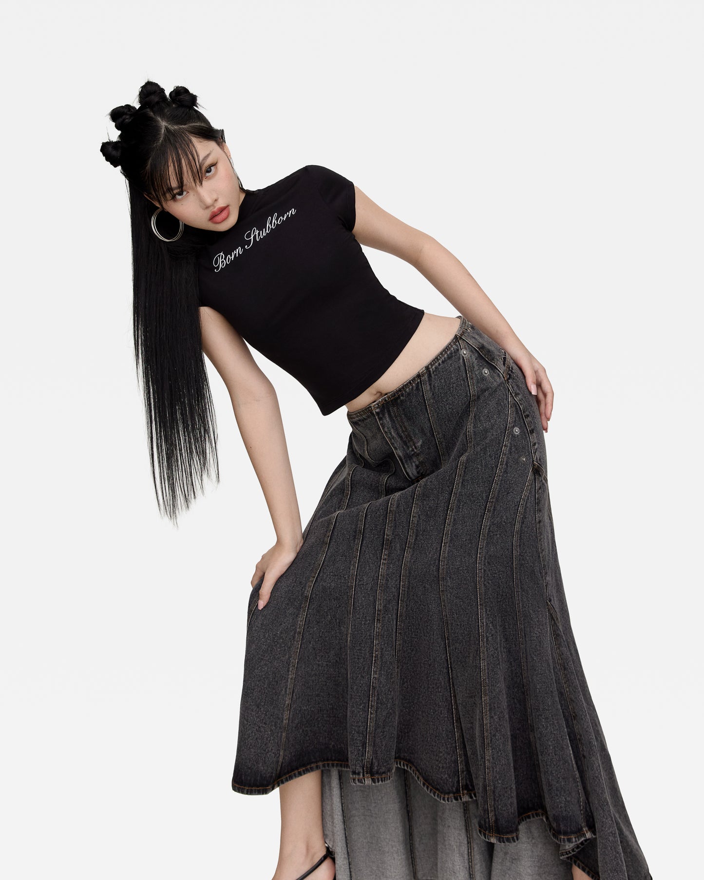 "BORN STUBBORN" MIDI SKIRT