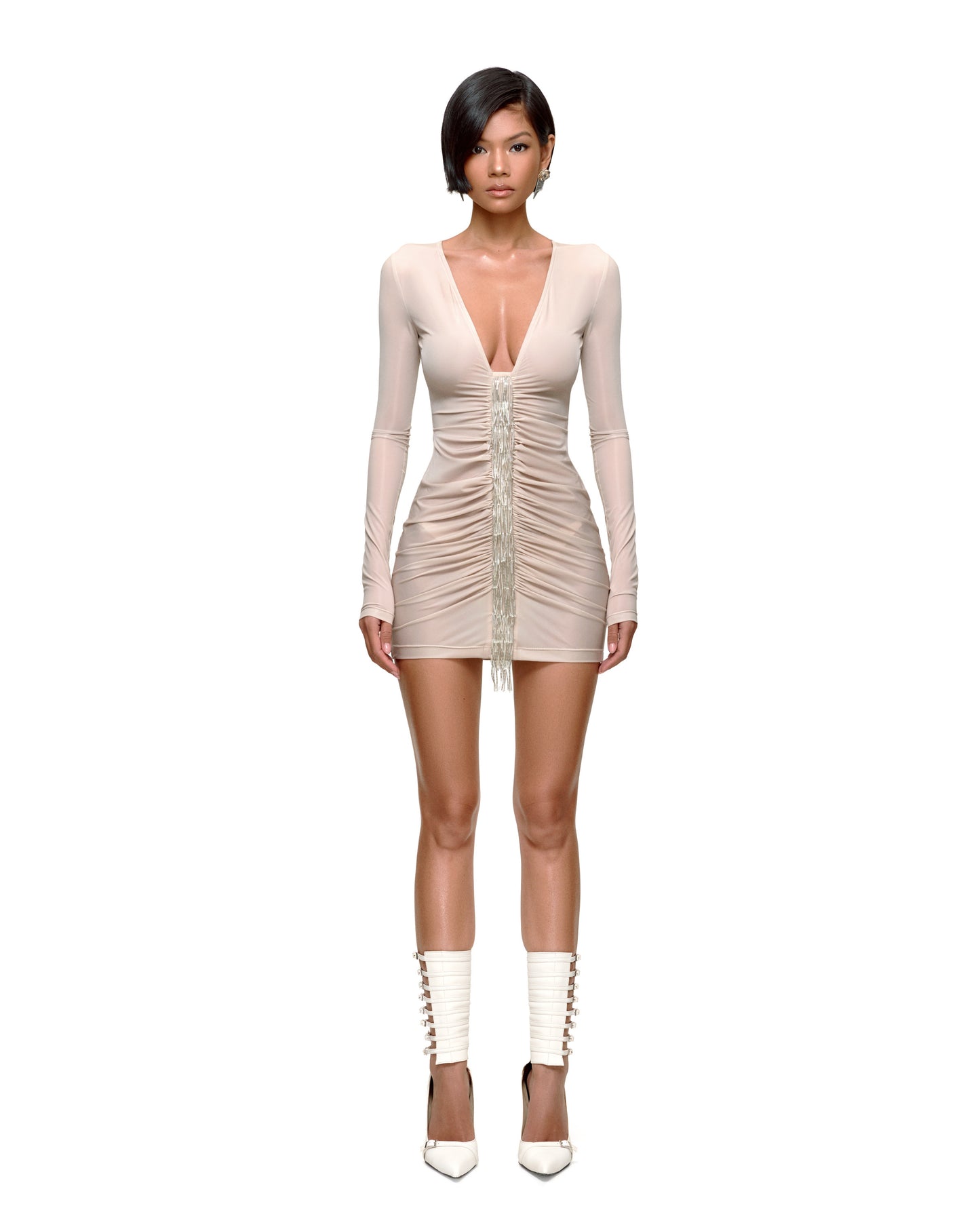 VOSSY MINI DRESS (BEIGE) S / Tan